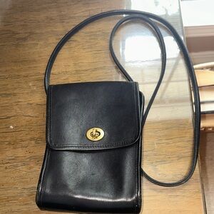 Vintage Coach Black Leather Crossbody with Gold Turnlock